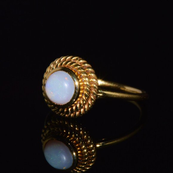 Certified Natural 1.18Cts Cabochon Opal 750 18K Solid Gold Bezel Filigree Ring - Picture 3 of 10